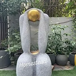Homestead Decore Solution Modern Water Fountain 3.9 feet, Grey Stone Finish with Golden Sphere, Decorative Sculpture Home Decor Living Room Garden Office Fiber Indoor Outdoor Floor Standing Fountain-picture-31