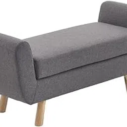 Home Furnish LEVA Bench for Living Room Soft Fabric Comfortable Cushion Ottoman Foot Stool (Grey)-picture-52