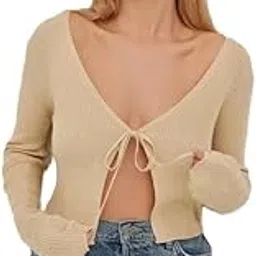 redamancii Solid V Neck Cardigan Full Sleeves Regular Fit Casual Ribbed Top for Women image 1