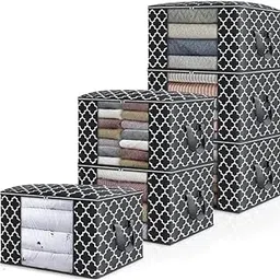 ALBELA HAFSA Clothes Storage Bag Organizer | Large Capacity Foldable Storage Container for Comforter, Blanket & Bedding | Reinforced Handles, Clear Window | Black (Pack of 2)-image-98