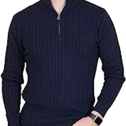 dzant Men's Sweater's Winter Polo Neck Full Sleeve Half Zipper Woolen Knitted Pullover-picture-25