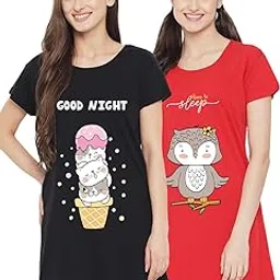 Women’s Cotton Nighty | Printed Knee Length Nighty | Short Sleeve Nighty | Short Nightdress | Long T-Shirt | Regular Fit Night Gown | Nightwear | Sleepwear & Casual Wear Nighty-image-15
