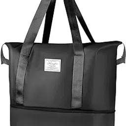 fw fameworld Nylon 41 Cms Imported Foldable Travel Duffle Bag for Women, Expandable Lightweight Waterproof Carry Weekender Overnight Luggage Bag (Black)-picture-42