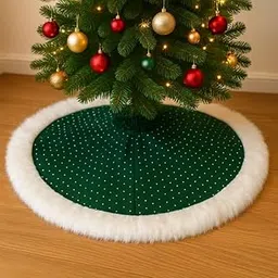Green Sequin Round Christmas Tree Skirt with White Faux-Fur Trim – 79 cm (31") for Christmas Xmas Tree Decoration Xmas Tree Skirt Base Mat Cover Holiday Party Decoration-picture-33