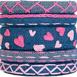 taasha craft Amore denim fabric bangle with heart embroidery, Perfect handmade Valentine's Day accessory with a touch of love. Set Women Girls (5 Bangles)-picture-16
