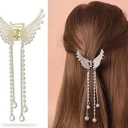 Jwella Korean StyleHair Clips For Women - Butterfly Clips For Women, Korean Hair Accessories - Butterfly Clip With Pearls & Rhinestone - Hair Accessories for Women (1 Pc) Butterfly Clutcher For Hair-picture-38