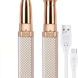 2-in-1 Eyebrow Trimmer for Women Facial Hair Remover Machine for Upper Lips Cheeks Chin Nose Painless Electric Epilator with LED Light USB Rechargeable (Gold)-picture-22