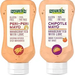 Naturin Combo Pack of 2- Peri-Peri Mayo 290g and Chipotle Mayo 290g | Gluten Free | 100% Vegetarian & Eggless Mayonese | Piri Piri Mayonnaise & Chiptole Dressing image 1