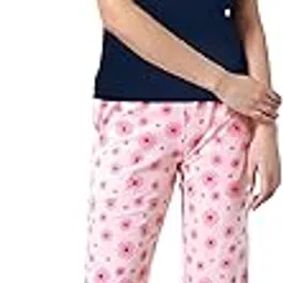 fflirtygo Top and Pyjama Set for Women Night Wear, Lounge Wear � Printed Pure Cotton � Top & Pyjama Set, Always Be Your Self Printed Navy Blue Top and Pink Color Pajama Set for Women Night Suit Set-picture-10