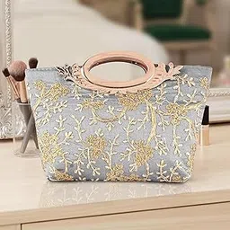 Kuber Industries Polyester Hand Bag for Woman with Zip Closure | Ladies Purse | Lightweight Party and Wedding Clutch Purse for Women | Kada Design - Grey-picture-20
