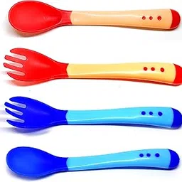 THE LITTLE LOOKERS Silicone Baby Spoons Set with Tip Heat Sensitive | Temperature Sensing Spoons | Spoons & Fork Set for Babies, Kids and Toddlers(Red & Blue, Pack of 4)-picture-44