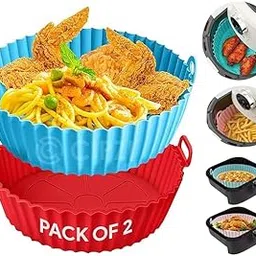 Air Fryer Silicone Basket Liners with Handles, 20.3 cm, Heat Resistant, Nonstick Reusable, Blue and Red, Pack of 2-image-81