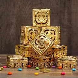 SATYAM KRAFT 6 Pcs Small Square Golden Decorative Box for Rakhi Raksha Bandhan Gift, Wedding Decoration, Ring Jewelry Trinket, Mini Storage, Candy Container, Return Gift Box (Golden Boxes)-picture-24