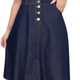 tripursundari fashion Trendy Navy Blue Buttoned A-Line Midi Denim Skirt for Women - Stylish & Comfortable-picture-25