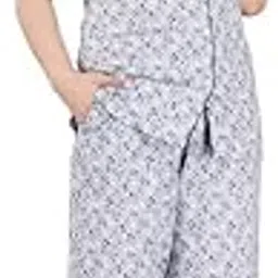Women's Casual Half Sleeve Printed Viscose Rayon Shirt with Pyjama Pant Night Suit Set (Grey, L)-PID47192-picture-19
