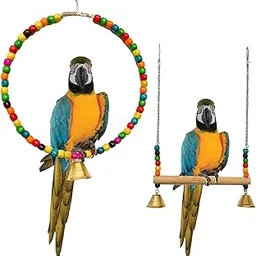Jainsons Pet Products Bird Toys Combo Pack Parrot Swing Toy with Bell and Bird Cage Hammock Hanging Swing and Chew Toys for Parrot 2pcs-image-77