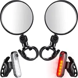 Linist 4 Pieces Convex Bicycle Mirror and Bicycle Light Set, 2 Pieces Bicycle Rear View Mirrors and 2 Pieces USB Rear Bicycle Lights Adjustable Rotatable Bicycle Convex Plastic Mirror-image-96