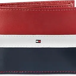 tommy hilfiger Men's Slim Leather Bifold Wallet-Red White and Blue Flag Design image 1