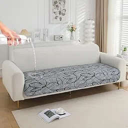 HOKIPO Water Repellent + Waterproof Quilted Sofa Mats | Make Your Own Sofa Cover Set | Length 180cm - Intense Grey Abstract Floral (NEW-5249-C2)-picture-34