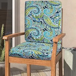 Magpie Fabrics Outdoor/Indoor High Back Square Corner Chair Cushion with Handle & Ties, Waterproof for Home Garden Balcony Patio Beach Swimming Pool, 45"x20"x3", Paisley Lapis Green-picture-16