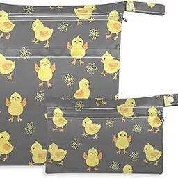 visesunny Cute Chick 2Pcs Wet Bag with Zippered Pockets Washable Reusable Roomy Diaper Bag for Travel,Beach,Pool,Daycare,Stroller,Diapers,Dirty Gym Clothes, Wet Swimsuits, Toiletries-picture-26