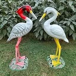 The Decorshed Sarus Crane Animal Figure for Garden Decoration, Garden Animals, Garden Figure, Crane for Garden Decor(Red and Yellow, Crane Set of 2, Fiber)-picture-18