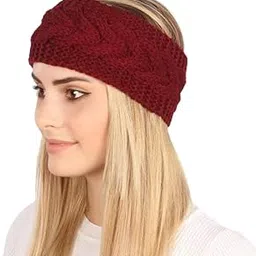 Winter Headband for Men and Women Head Wrap Soft Fleece Knitted Woolen Warm Hair Band Unisex Acrylic Skull Stretchy Earwarmer Earmuffs Hair Accessory (Maroon)-image-68