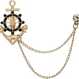 knighthood Golden Anchor Rudder Ships Wheel Nautical with Hanging Chain Lapel Pin Suit Collar Accessories Brooch for Men-picture-41