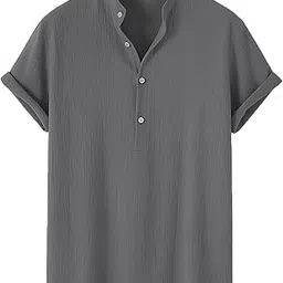 latest chikan Men's Casual Mandarian Collar T Shirts Short Sleeve Bubble Textured Short Kurta Fashion Beach Summer Kurta-picture-54