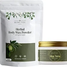 Being you always Herbal Body Wax Powder 100g for Painless hair removal and Aloe vera gel with Vitamin E oil -200g for post waxing moisturisation -Herbal Hair Removal Kit for hassle free waxing at home-picture-11