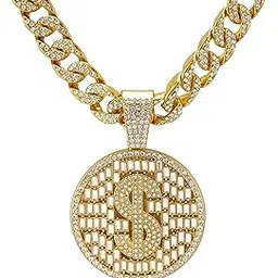 antiquestreet Mens Cuban Link Chain Necklace With Bling Dollar Miami Pendant Iced Out Hip Hop Jewellery image 1