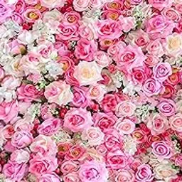 Pink Floral Backdrop Flower Wall Photography Background Decorations for Bridal Shower Wedding Baby Shower Birthday Cake Table Supplies Banner Size 5Feet Height and 8Feet Width(5 * 8) image 1