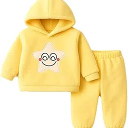 bold n elegant Unisex Kids Fleece Printed Smiling Star Warm Fur Pullover Sweatshirt Hoodie Tshirt and Jogger Pant Winter Clothing Set Dress-picture-12
