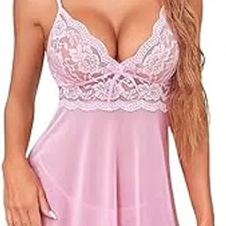 zoxowa Lace Babydoll Lingerie for Honeymoon, Babydoll Night Wear for Women Pink-picture-23