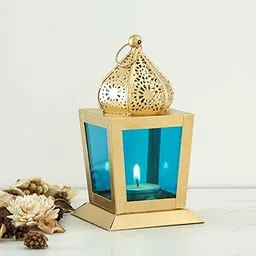 Home Centre Iron & Glass Corsica Morrocan Lantern (Blue, Standard)-picture-23