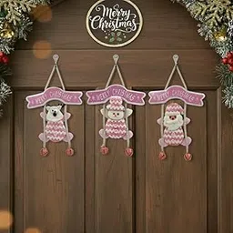 Ascension Pack of 3 Elk, Snowman, Santa Claus Hanging Ornament Christmas Tree Decoration Items Hanging Doll with Merry Christmas Sign Tree Wall Hanging Home Holiday Welcome Front Door Decorations-image-2