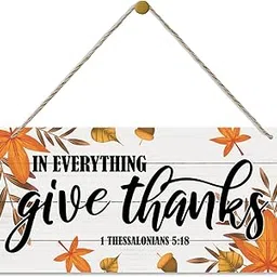 Thanksgiving Decor, Decorative Wood Hanging Wood Plaque, Scripture Decor Art, Hanging Sign with Leaves, Fall Decorations for Home, Bible Verse Sign, 1 Thessalonians 5:18 - In Everything Give Thanks-picture-11