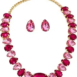 mansiyaorange Statement AD CZ American Diamond Cubic Zerconia Necklace Set | Gold Plated Chunky Fashion Jewelry for Women & Girls-picture-10