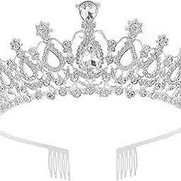 yellow chimes Tiara for Women and Girls Silver Gold Plated Crown for Women Floral Crystal Studded Bridal Wedding Crown Tiaras for Women and Girls Gift For Women & Girls Valentine Gift for Girls-picture-14