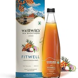 Wellwith (Ayuzera) Fitwell Juice – 300 ml (Pack of 1)| Himalayan Sea Buckthorn + Garcinia, Kokum & Punarnava | Weight & Metabolism Support-image-1