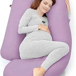 COOZLY G Shape Belly Back Pregnancy Pillow | G Shape Maternity Pillow with 100% Cotton Removable Covers | G Pregnancy Sleeping Pillow (Lavender) image 1