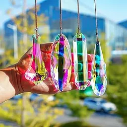H&D HYALINE & DORA Crystal Suncatcher Hanging Prisms Pendant, Rainbow Chandelier Prisms Window Garden Decor Ornaments, Pack of 4 image 1