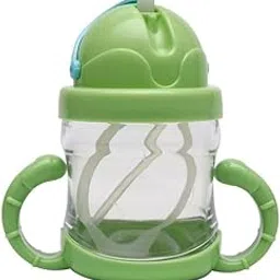 BADAL KIDZ Kids Sippy Cup with Handles, 125 ml, Clear with Lid, Double Handle Design|Feeding Straw Sipper 125ml Bottle for Infant Toddler Sippy Cup Leak Proof BPA Free (Green)-picture-31