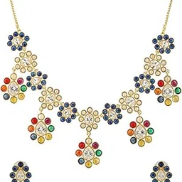 Navratan Droplet Radiance Collar Necklace Set For Women,Wedding,Festive,Pooja,Multicolor,Gift Fo Women & Girls-image-13