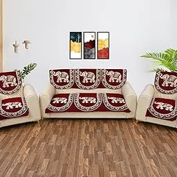 Furnishing Hut Chenille Elephant Print Sofa Cover for 5 Seater Sofa | Sofa Cover/Sofa Protector Cover/Slip Cover/Printed Sofa/Chenille Sofa Cover| Velvet Sofa Cover 3 Seater and 2 Seater (Maroon)-picture-46