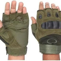 Men's Microfiber Half Finger Tactical and Military Hard Knuckle Motorcycle Army Shooting Outdoor Breathable Gym & Fitness Riding Gloves (Green, Medium)-picture-11