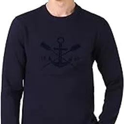 peter england Men Navy Graphic Print Crew Neck Sweatshirt image 1