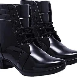 shoetopia Women's Patent Leather Ankle Boots – Stylish Block Heel Lace-up Closure Boots Detail for Casual & Party Footwear-picture-26