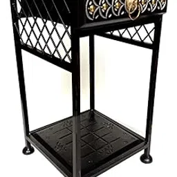 RRA Metal Frame Wooden Bedside Table Sofa Side end Table Wood Carving Look for Bedroom and Office Size (28 x 28 x 53 cm) (Medium, Black)-picture-52