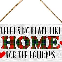 Christmas Wood Sign Decor, Christmas Wall Decor for Home Door Kitchen Living Room Bedroom Holiday Decorations Rustic Plaid Xmas Hanging Sign Decor, There's No Place Like Home for The Holidays-image-64